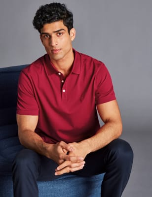 Charles Tyrwhitt Men's Cotton Rich Pique Polo Shirt - Red, Red