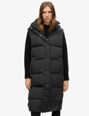 Superdry Women's Oversized Hooded Longline Puffer Gilet - 12 - Black, Black