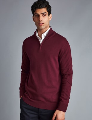 Charles Tyrwhitt Men's Pure Merino Wool Half Zip Jumper - Navy, Red,Dark Grey,Grey,Brown,Navy,Blue