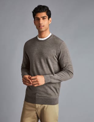 Charles Tyrwhitt Men's Pure Merino Wool Crew Neck Jumper - Grey, Grey,Indigo