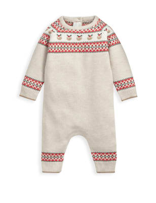 Mamas & Papas Fairisle Christmas Knitted Romper (0-18 Mths) - 3-6 M - Beige, Beige