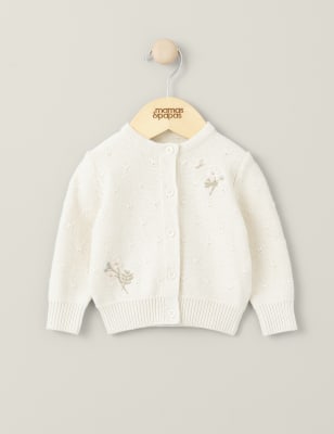 Mamas & Papas Girls Pure Cotton Floral Knitted Cardigan (7lbs-1 Yrs) - 0-3 M - Cream, Cream