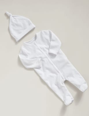 Mamas & Papas Cloud Velour All In One With Hat (6lbs-1 Yrs) - UT1M - White, White