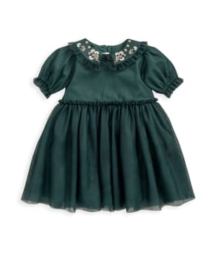 Mamas & Papas Girls Embroidered Mesh Dress (0-3 Yrs) - 9-12M - Green, Green