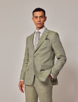 Hawes & Curtis Men's Tailored Fit Pure Linen Suit Jacket - 46REG - Light Green, Light Green