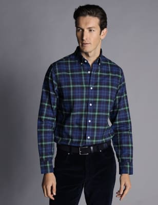 Charles Tyrwhitt Men's Slim Fit Brushed Cotton Check Flannel Shirt