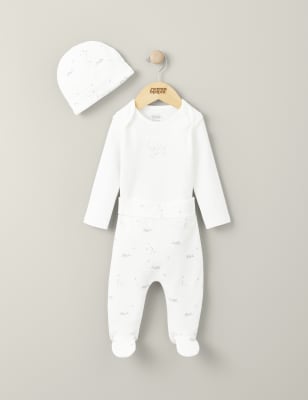 Mamas & Papas Newborn Boys 3pc Pure Cotton Whale Outfit (7lbs-6 Mths) - UT1M - White, White