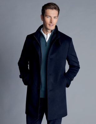 Charles Tyrwhitt Men's Pure Wool Overcoat - 40REG - Navy, Navy