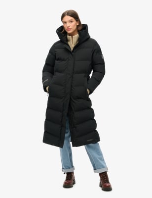 Superdry Women's Hooded Longline Puffer Coat - 12 - Black, Black