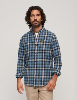 Superdry Men's Cotton Check Flannel Shirt - Black, Black