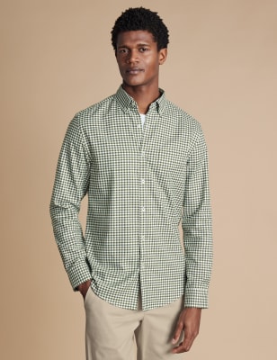 Charles Tyrwhitt Men's Slim Fit Non Iron Pure Cotton Gingham Shirt - Green Mix, Green Mix