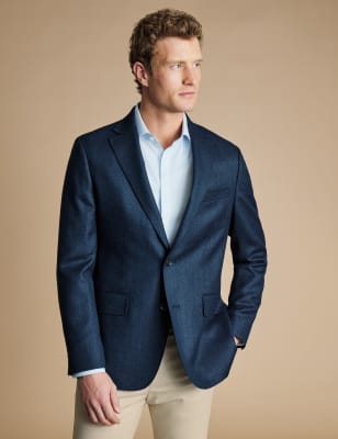 Charles Tyrwhitt Men's Slim Fit Pure Wool Twill Blazer - 42REG - Sage, Steel Blue,Stone,Sage