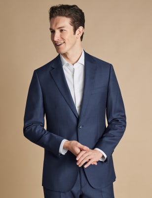 Charles Tyrwhitt Men's Slim Fit Pure Wool Twill Stretch Suit Jacket - 42REG - Dark Indigo, Dark Indi