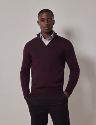 Hawes & Curtis Men's Pure Wool Half Zip Jumper - XXL - Grey, Navy,Claret,Dark Blue,Black,Grey,Green,Neutral,Camel,Copper,Dark Purple,Light Blue,Blue,Lilac,Dark Green