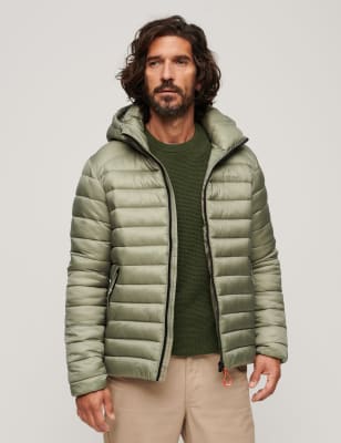 Superdry Men's Quilted Padded Hooded Puffer Jacket - M - Khaki, Khaki