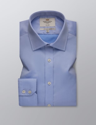 Hawes & Curtis Men's Slim Fit Non Iron Pure Cotton Twill Shirt - 1838 - Blue, Blue,White