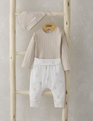 Mamas & Papas 3pc Pure Cotton Duck Print Outfit (0-9 Mths) - 0-3 M - Beige, Beige