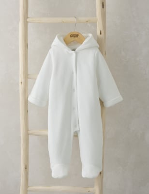 Mamas & Papas Cotton Rich Velour Bunny Hooded Pramsuit (7lbs-9 Mths) - 0-3 M - White, White