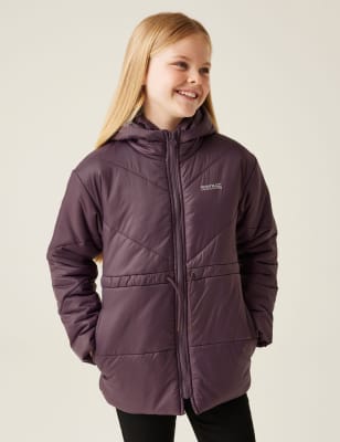 Regatta Girls Junior Rurie Hooded Padded Jacket (3-14 Yrs) - 13Y - Black, Purple,Black