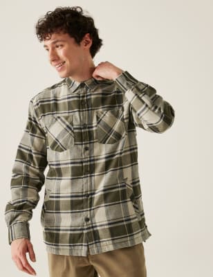 Regatta Men's Thamos Cotton Blend Check Flannel Overshirt - Blue Mix, Green Mix,Blue Mix