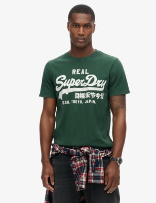 Superdry Men's Pure Cotton Logo T-Shirt - M - Green, Green