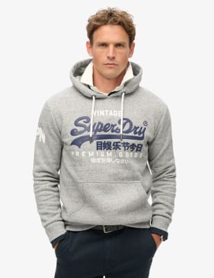 Superdry Men's Cotton Rich Logo Hoodie - Grey, Grey