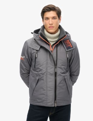 Superdry Men's Hooded Parka Jacket - L - Dark Grey, Dark Grey