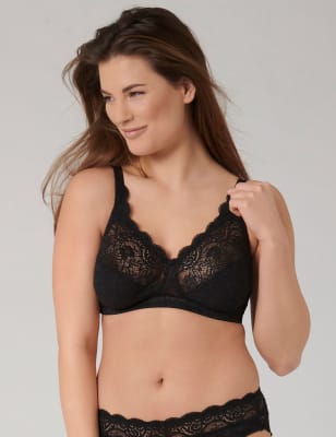 Triumph Women's Amourette 300 Lace Non Wired Full Cup Bra - 38C - Black, Black,White