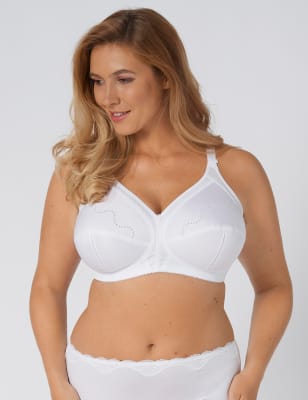 Triumph Women's Doreen Non Wired Total Support Bra with Cotton C-DD - 44DD - White, Black,Beige,Whit