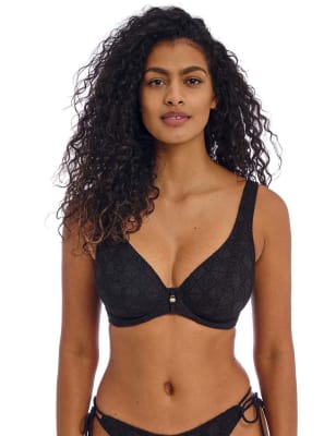 Freya Women's Nomad Nights Textured Wired Plunge Bikini Top - 36DD - Black, Black,Blue