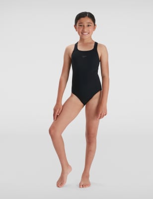 Speedo Girls Medalist Swimsuit (4-16 Yrs) - 13-14 - Black, Black,Navy