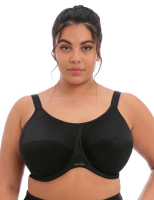 Elomi Women's Energise Wired Side Support Sports Bra DD-K - 44GG - Black, Black