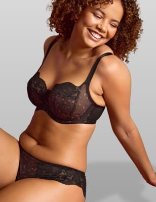 Panache Women's Nina Lace Trim Wired Balcony Bra - 34G - Black, Black