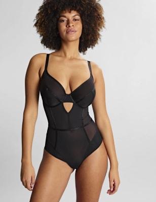 Panache Women's Tango Wired Plunge Bodysuit D-HH - 38F - Black, Black