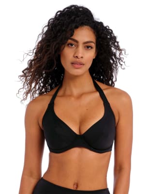 Freya Women's Jewel Cove Plunge Halterneck Bikini Top - 32E - Black, Black