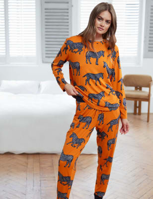 Chelsea Peers Women's Zebra Print Pyjama Set - 6 - Orange Mix, Orange Mix