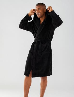 Chelsea Peers Men's Cosy Hooded Dressing Gown - M - Black, Black