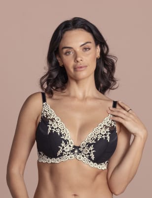 Wacoal Women's Embrace Floral Lace Wired Plunge Bra - 34B - Beige Mix, Beige Mix,Black Mix,Navy Mix