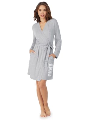 Dkny Women's Jersey Logo Print Short Robe - M - Black Mix, Black Mix