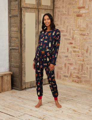 Chelsea Peers Women's Christmas Dog Print Maternity Pyjama Set - 14 - Navy Mix, Navy Mix