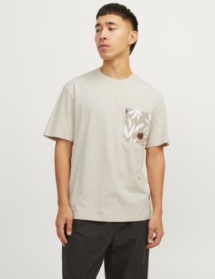 Jack & Jones Men's Pure Cotton Printed T-Shirt - White Mix, White Mix