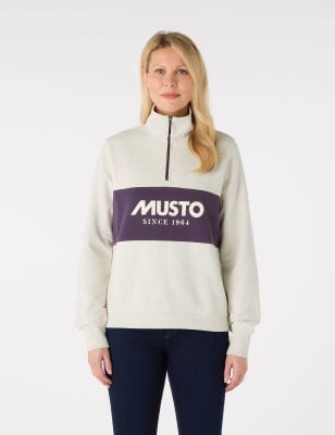 Musto Women's W Classic Pure Cotton Half Zip Sweatshirt - 8REG - Cream Mix, Cream Mix,Navy Mix