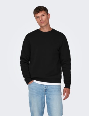 Only & Sons Men's Cotton Rich Crew Neck Sweatshirt - Green, Grey,Beige,Black,Green