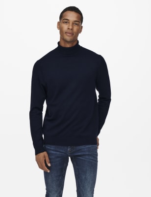 Only & Sons Men's Roll Neck Jumper - XL - Black, Navy Mix,Grey Mix,Beige,Black