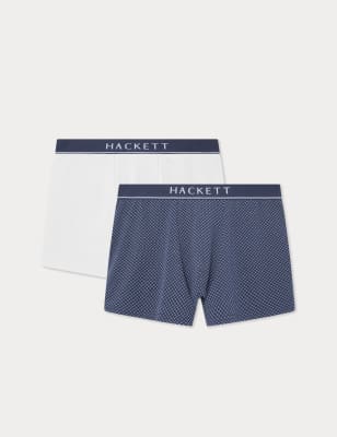 Hackett Men's 2pk Cotton Rich Trunks - L - Navy, Navy