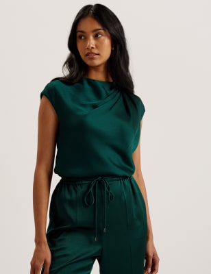 Ted Baker Women's Draped Cap Sleeve Blouse - 12 - Dark Green, Dark Green