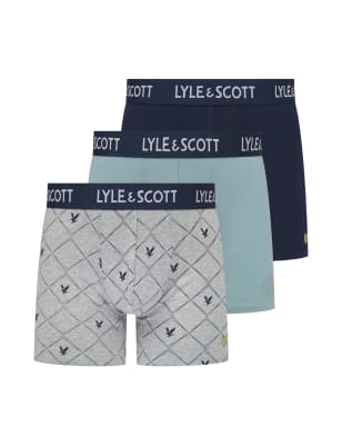 Lyle & Scott Men's 3pk Cotton Rich Patterned Trunks - Navy Mix, Navy Mix