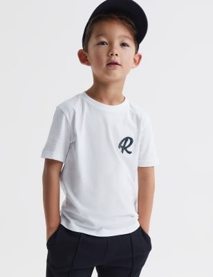 Reiss Boys Pure Cotton Logo T-Shirt (3-14 Yrs) - 6-7 Y - Dark Blue, White,Dark Blue