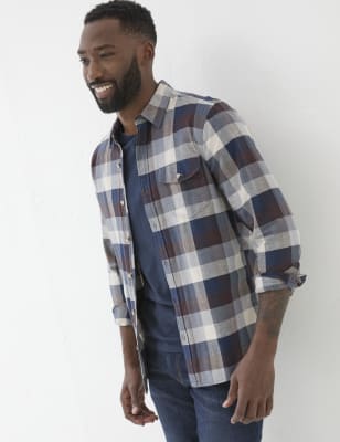 Fatface Men's Pure Cotton Check Shirt - XXLREG - Blue Mix, Blue Mix