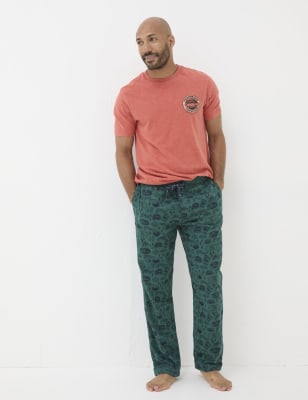 Fatface Men's Pure Cotton Outdoors Print Pyjama Bottoms - LREG - Green Mix, Green Mix